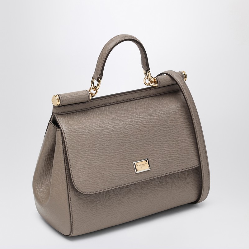 Dolce & Gabbana Large Sicily Leather Top Handle Bag In Gray