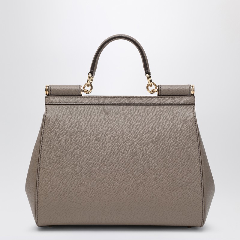 Dolce & Gabbana Large Sicily Leather Top Handle Bag In Gray