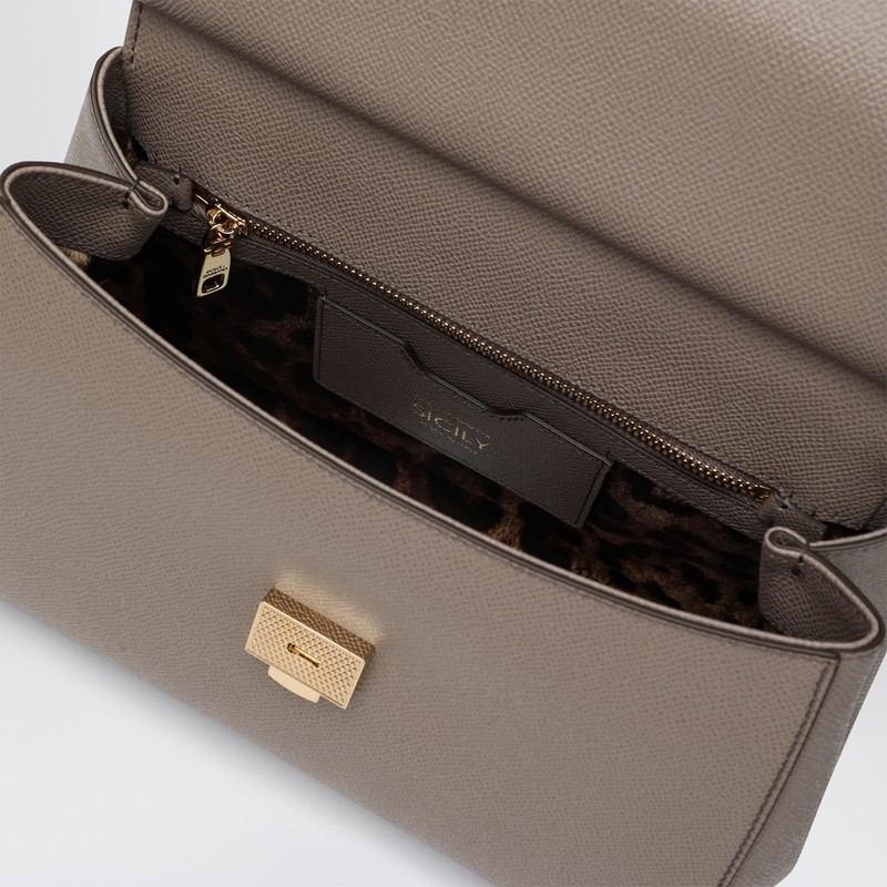 Dolce & Gabbana Large Sicily Leather Top Handle Bag In Gray