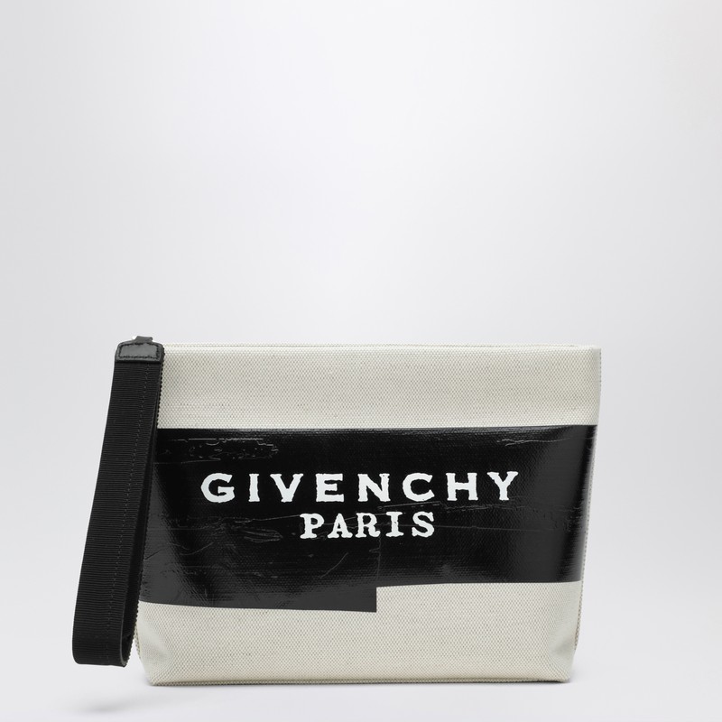 Givenchy Beige Fabric Logo Tape Pouch In Multi