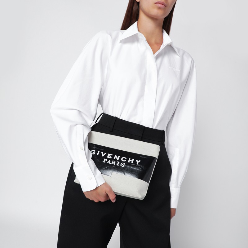 Givenchy Beige Fabric Logo Tape Pouch In Multi