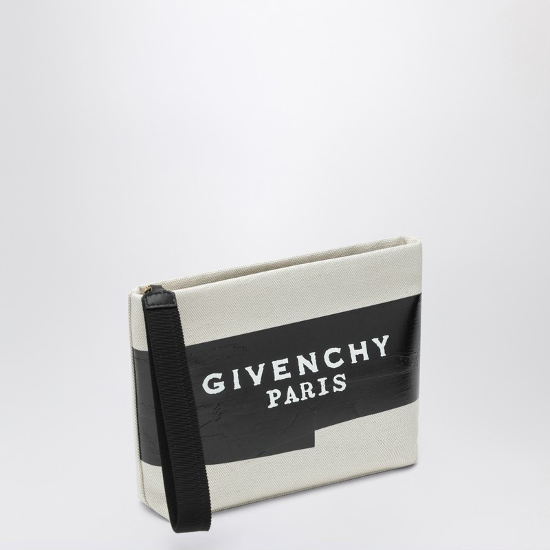 Givenchy Beige Fabric Logo Tape Pouch In Multi