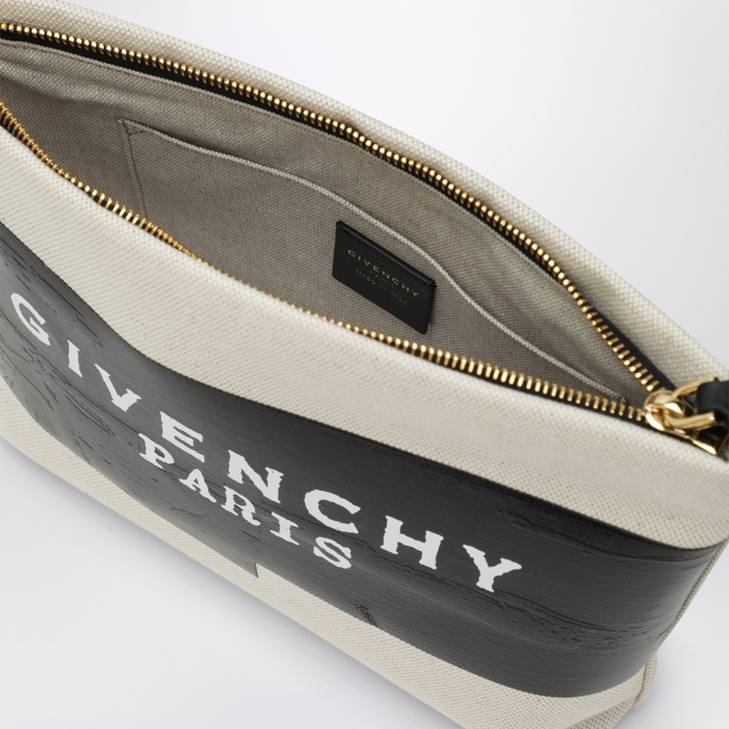 Givenchy Beige Fabric Logo Tape Pouch In Multi