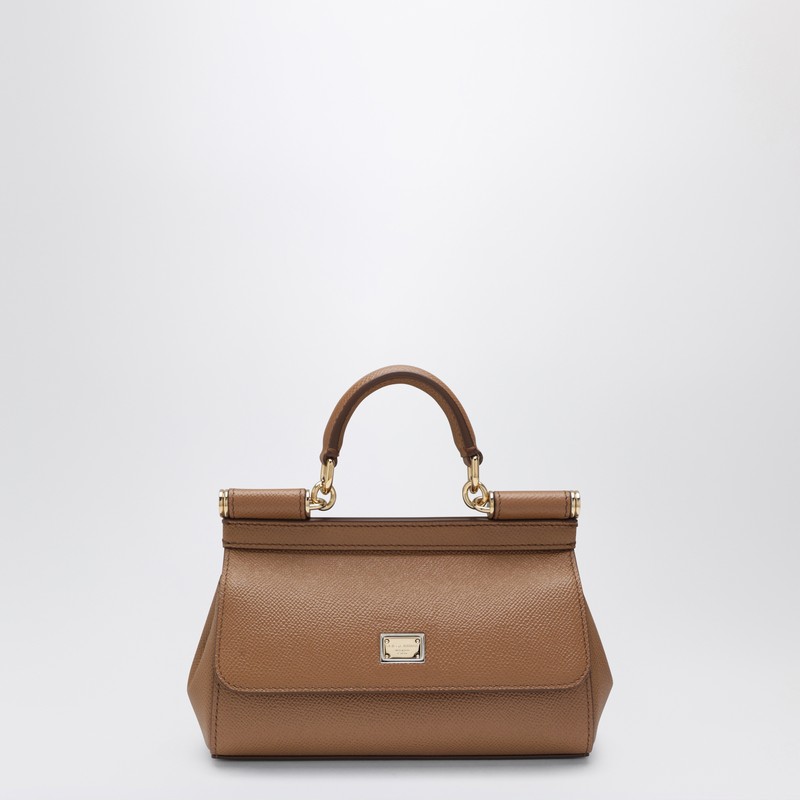 Dolce & Gabbana Small Sicily Top-handle Bag In Caramel Leather In Brown