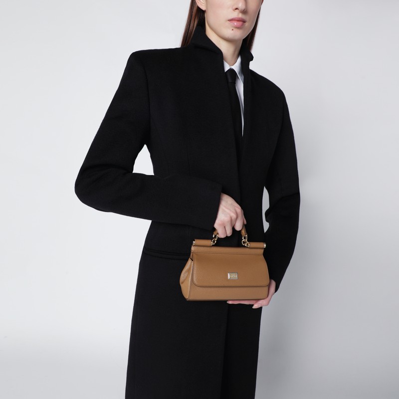 Dolce & Gabbana Small Sicily Top-handle Bag In Caramel Leather In Brown