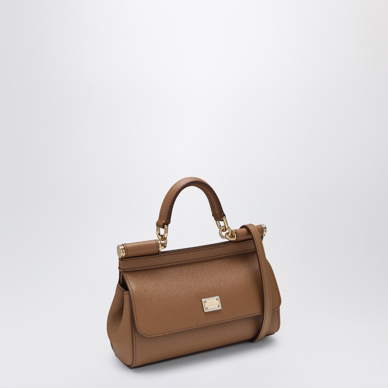 Dolce & Gabbana Small Sicily Top-handle Bag In Caramel Leather In Brown