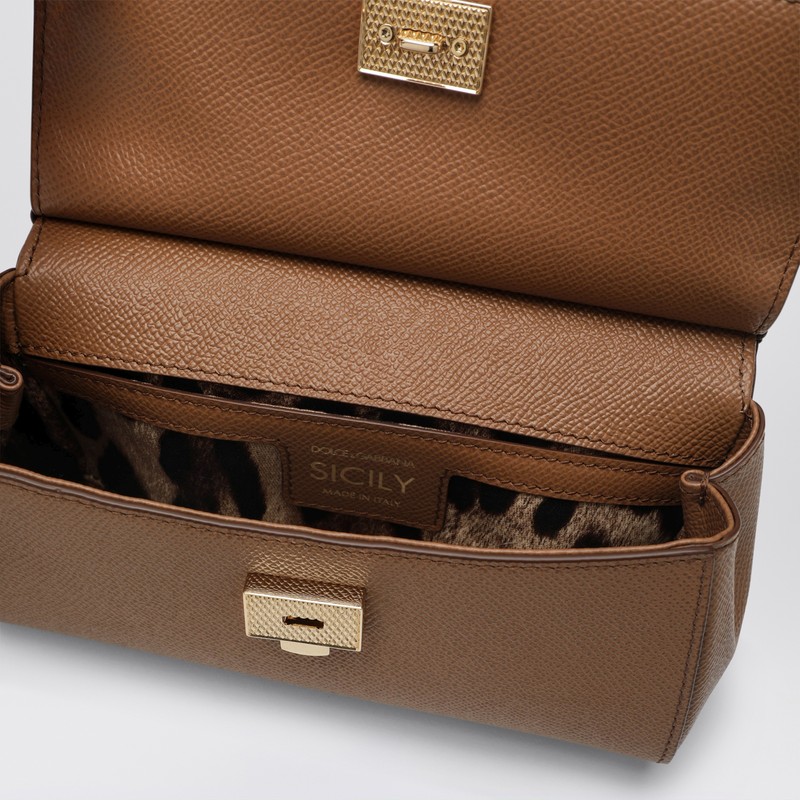 Dolce & Gabbana Small Sicily Top-handle Bag In Caramel Leather In Brown