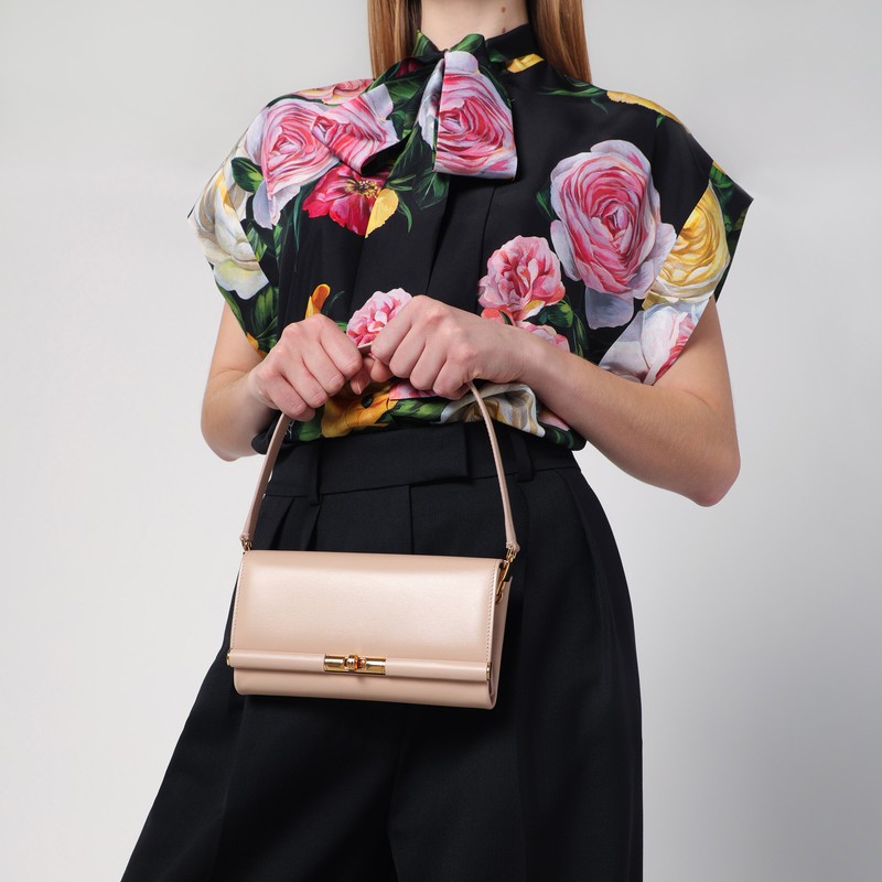 Dolce & Gabbana Marlene Calf Leather Shoulder Bag In Beige