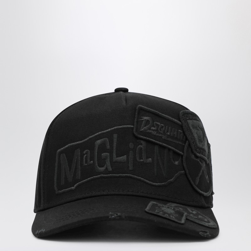 Black baseball cap with logo patches