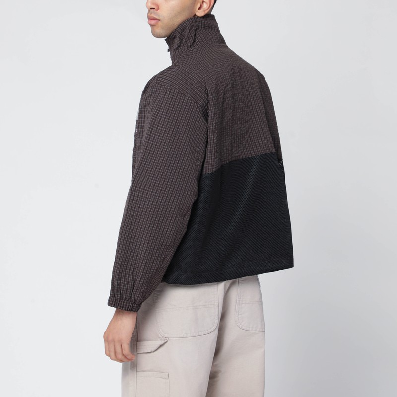 Brain Dead Brown Zip Jacket With Check Motif In Brown