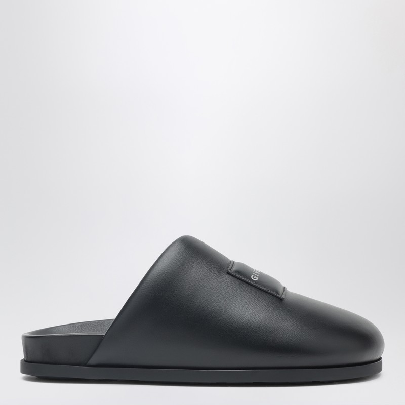 Label flat mules in black nappa leather