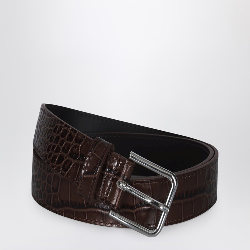 Toni Croc belt in brown patent leather with silver-tone hardware