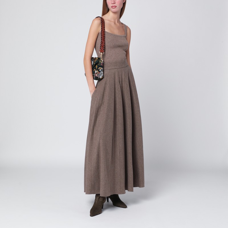 Max Mara Wide Hazelnut-colored Skirt In Wool Felt In Brown