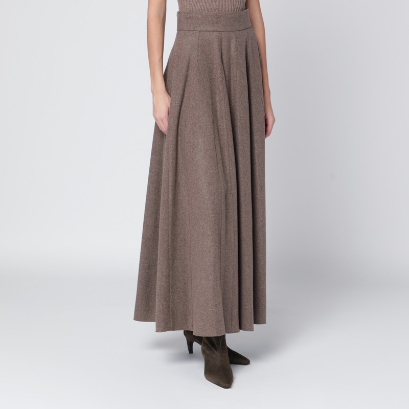 Max Mara Wide Hazelnut-colored Skirt In Wool Felt In Brown