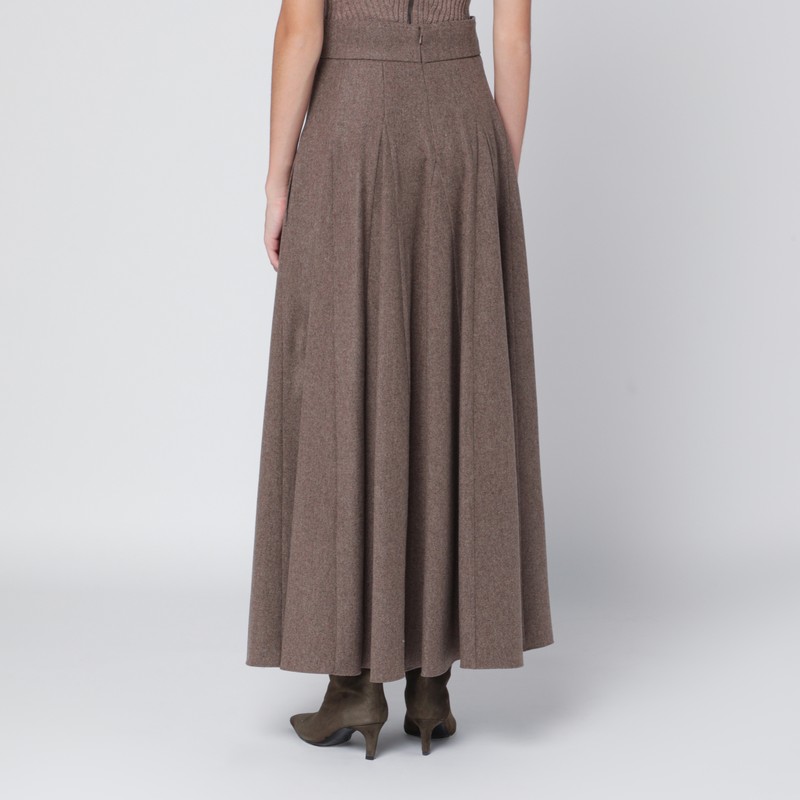 Max Mara Wide Hazelnut-colored Skirt In Wool Felt In Brown