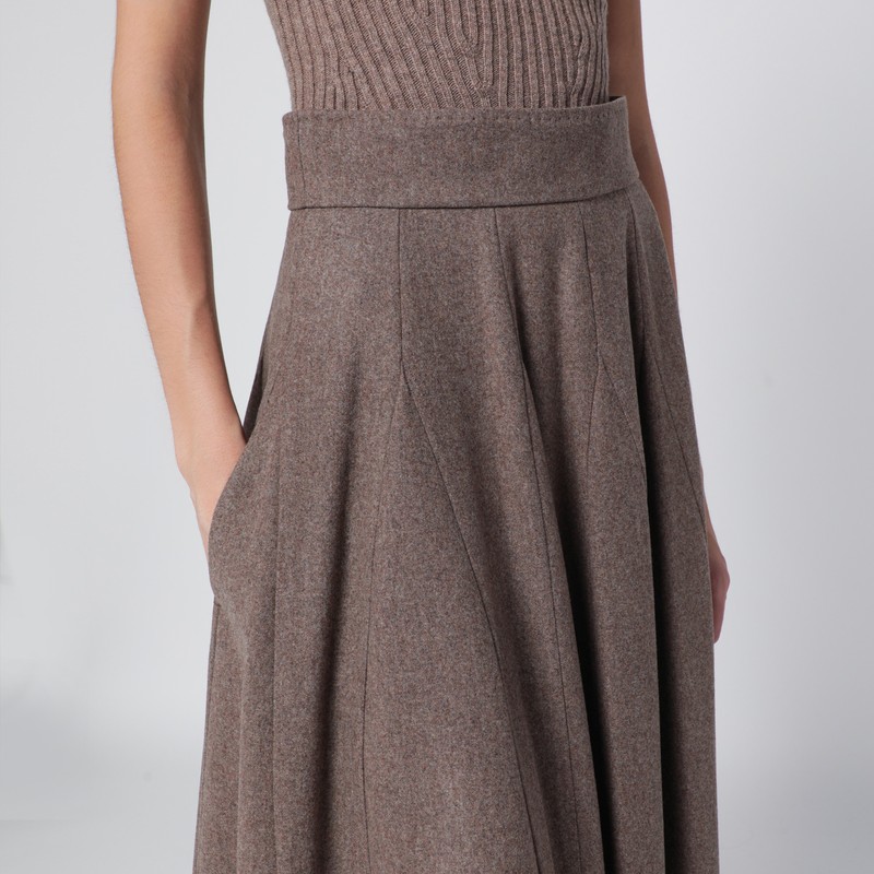 Max Mara Wide Hazelnut-colored Skirt In Wool Felt In Brown