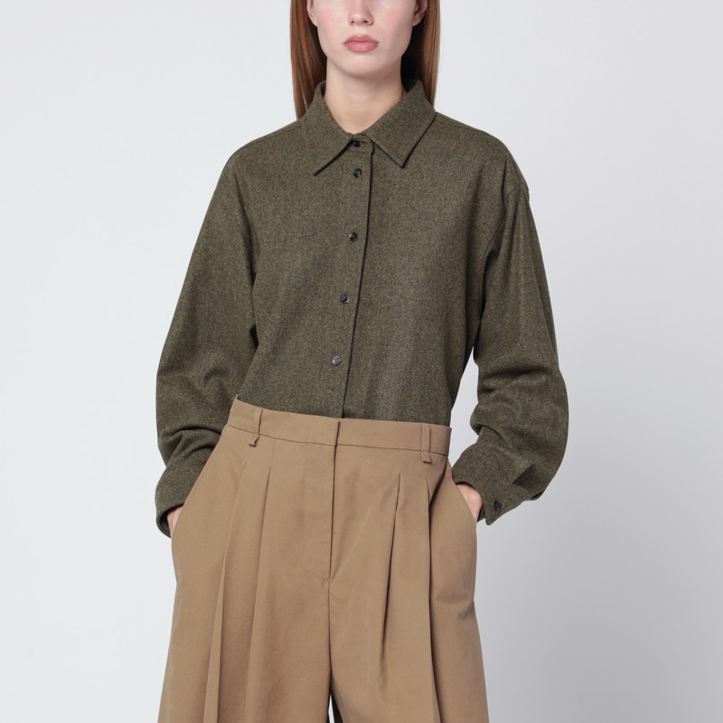 Max Mara Moss Green Shirt In Wool Felt In Green