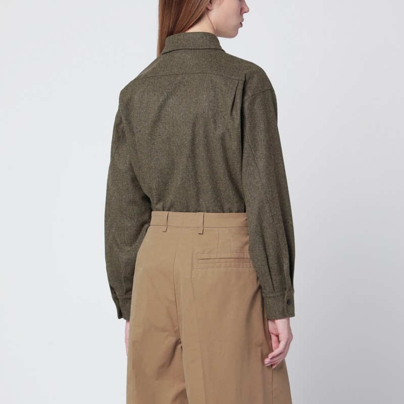 Max Mara Moss Green Shirt In Wool Felt In Green