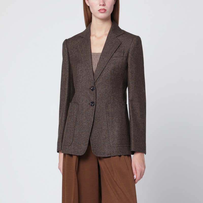 Brown single-breasted jacket in wool tweed