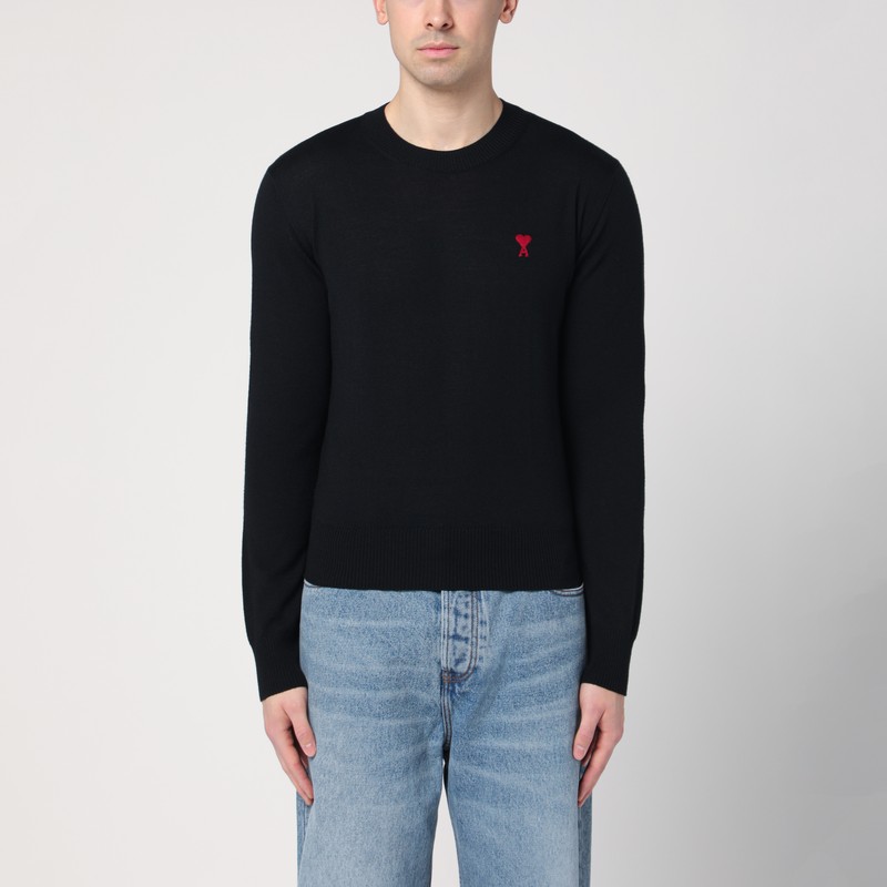Ami Alexandre Mattiussi Black Crewneck Sweatshirt With Adc Embroidery In Cotton Blend Man In Black
