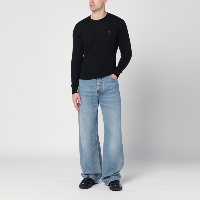 Ami Alexandre Mattiussi Black Crewneck Sweatshirt With Adc Embroidery In Cotton Blend Man In Black