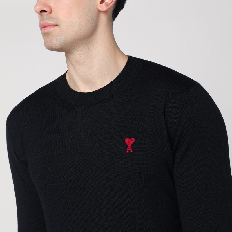Ami Alexandre Mattiussi Black Crewneck Sweatshirt With Adc Embroidery In Cotton Blend Man In Black