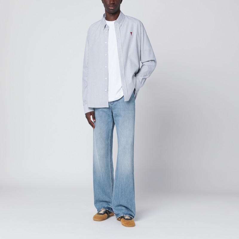 Ami Alexandre Mattiussi White Striped Ami De Coeur Shirt In Blue