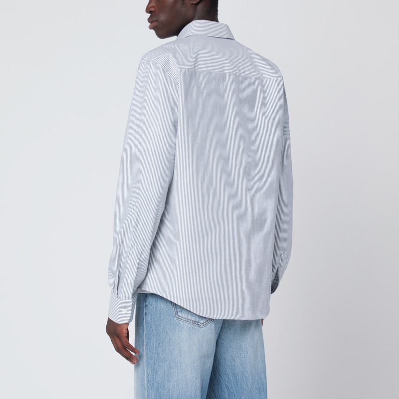 Ami Alexandre Mattiussi White Striped Ami De Coeur Shirt In Blue