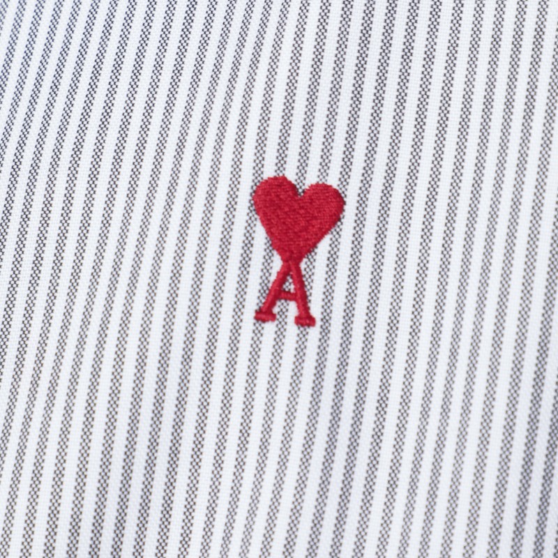 Ami Alexandre Mattiussi White Striped Ami De Coeur Shirt In Blue