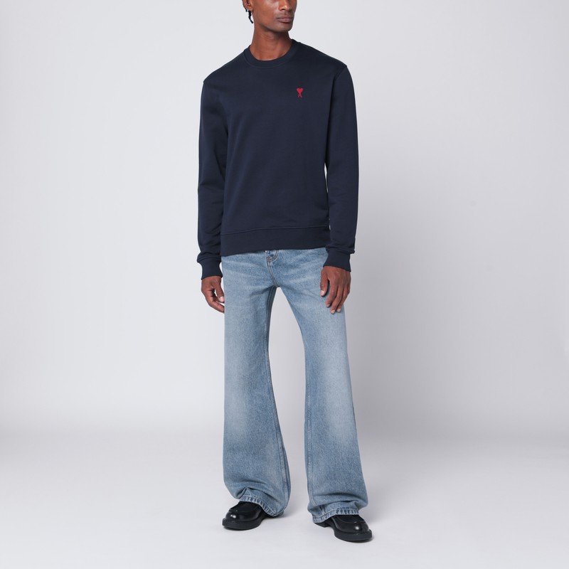 Ami Alexandre Mattiussi Small Adc Organic Cotton Logo Embroidered Crewneck Sweatshirt In Blue
