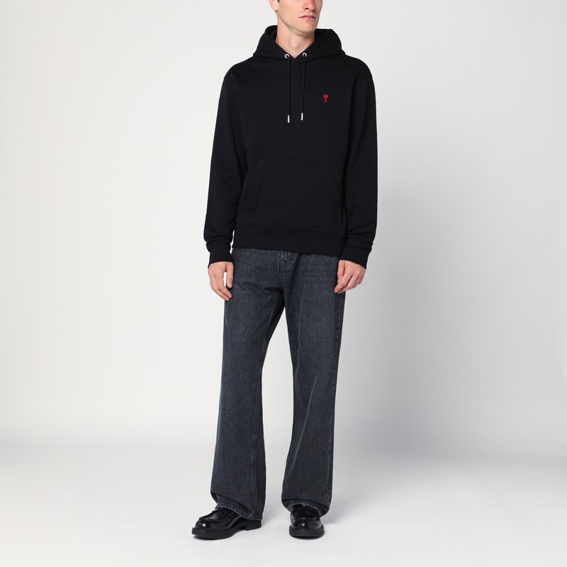 Ami Alexandre Mattiussi Black Ami De Coeur Hoodie In Multi