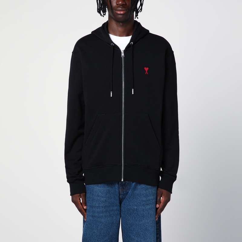 Ami Alexandre Mattiussi Zip-up Hoodie With Kangaroo Pocket And Drawstring Hood In Black