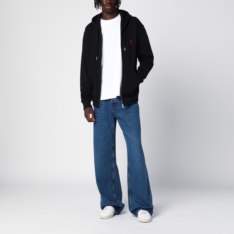 Ami Alexandre Mattiussi Zip-up Hoodie With Kangaroo Pocket And Drawstring Hood In Black