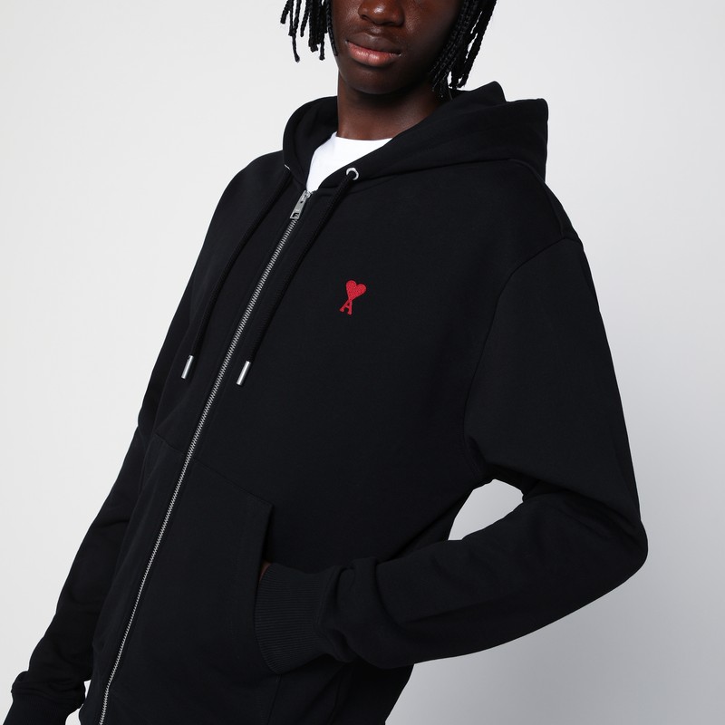 Ami Alexandre Mattiussi Zip-up Hoodie With Kangaroo Pocket And Drawstring Hood In Black