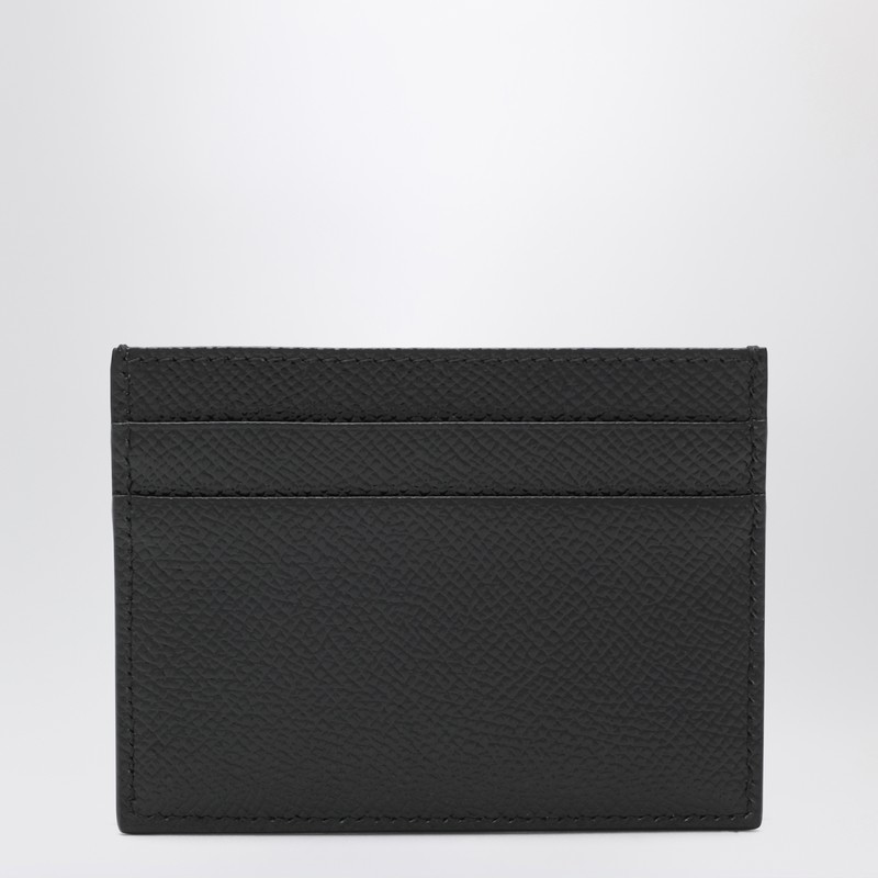 Dolce & Gabbana Black Dauphine Leather Card Holder With Logo Plaque In Black