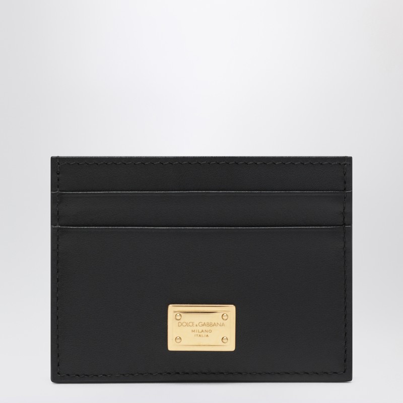 Black leather card holder with logo tag