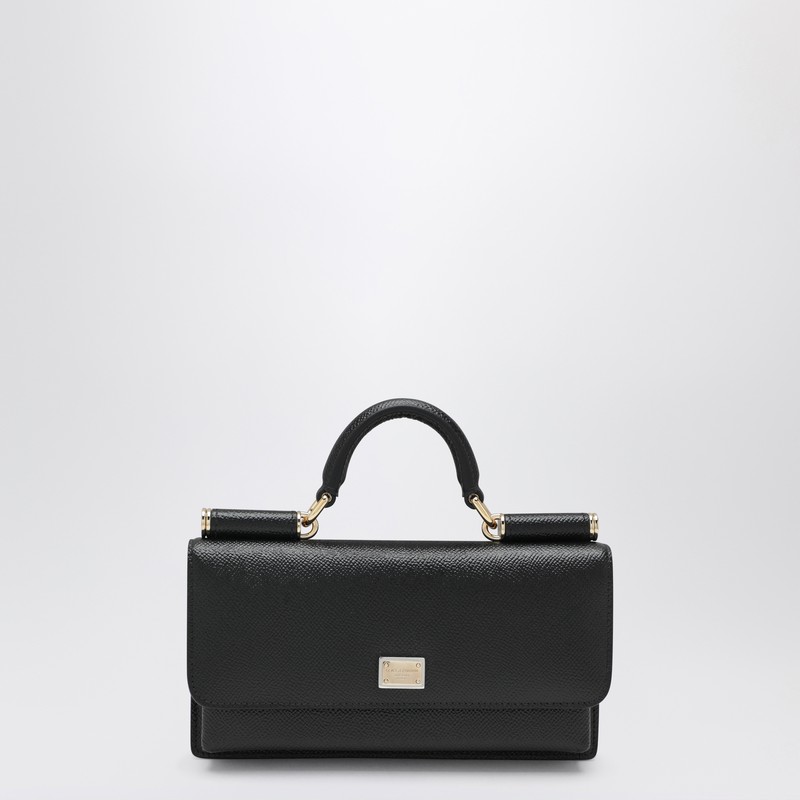 Dolce & Gabbana Mini Dauphine Black Leather Bag With Logo Tag In Black
