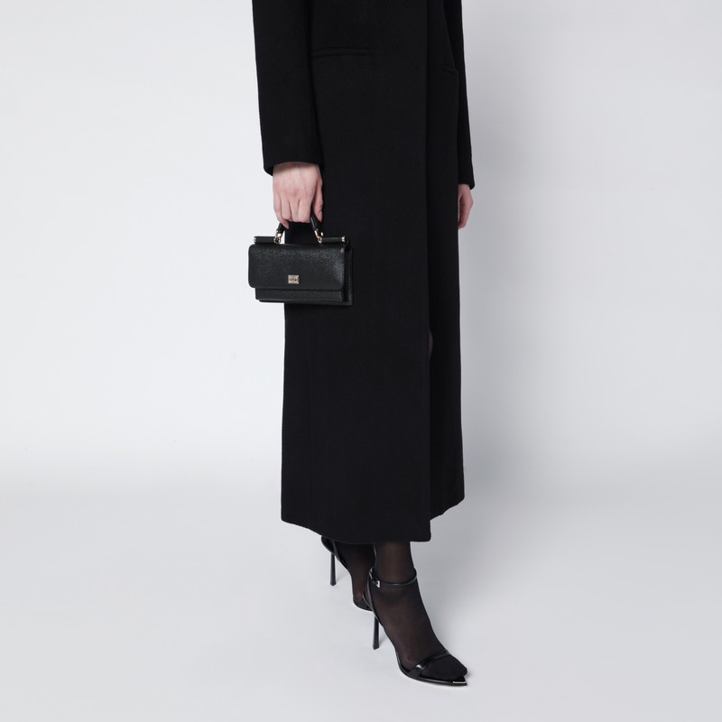 Dolce & Gabbana Mini Dauphine Black Leather Bag With Logo Tag In Black