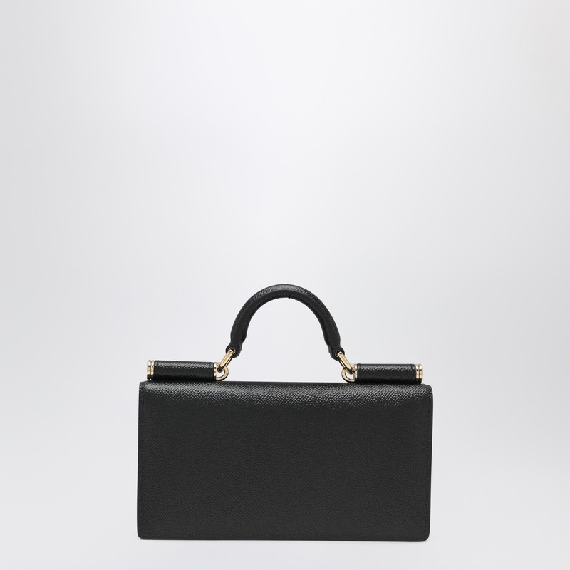 Dolce & Gabbana Mini Dauphine Black Leather Bag With Logo Tag In Black