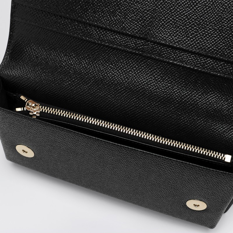 Dolce & Gabbana Mini Dauphine Black Leather Bag With Logo Tag In Black