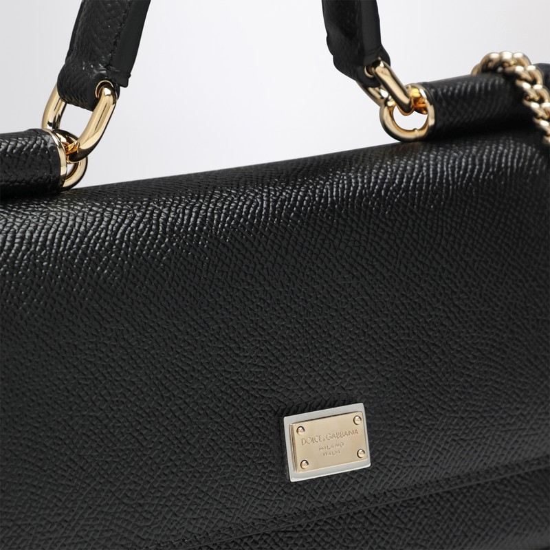 Dolce & Gabbana Mini Dauphine Black Leather Bag With Logo Tag In Black