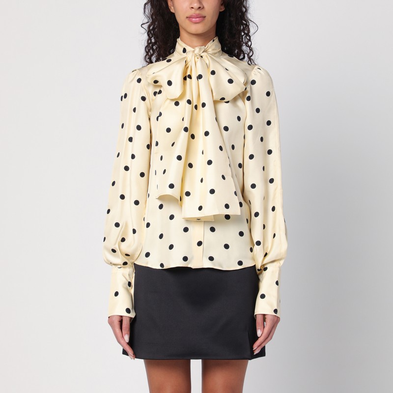 Patou Silk Blouse With Polka Dot Pattern And Bow In Beige