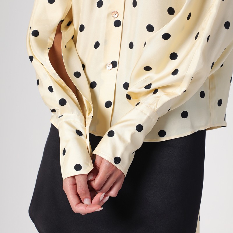 Patou Silk Blouse With Polka Dot Pattern And Bow In Beige