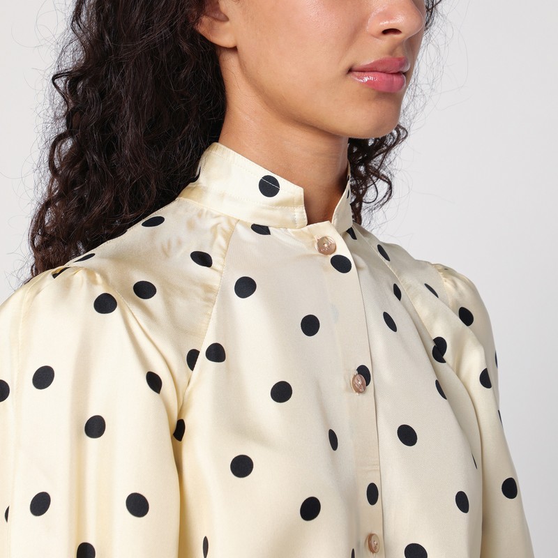 Patou Silk Blouse With Polka Dot Pattern And Bow In Beige