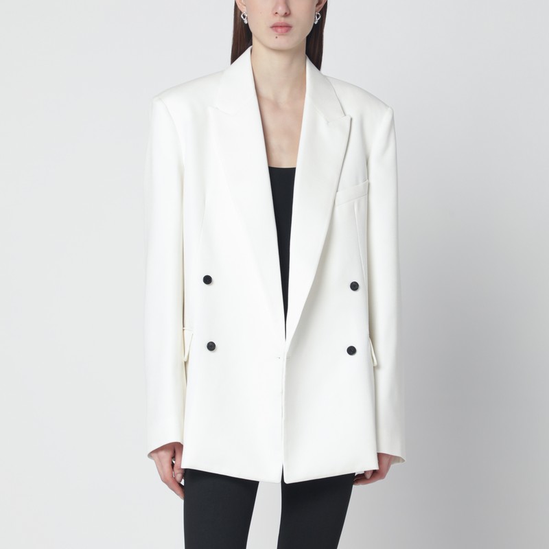 White double-breasted wool-blend jacket