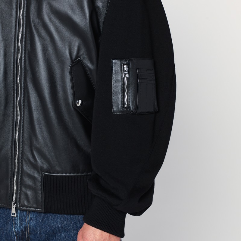 Givenchy Bomber Jacket With Leather Panels And Wool Sleeves In Black