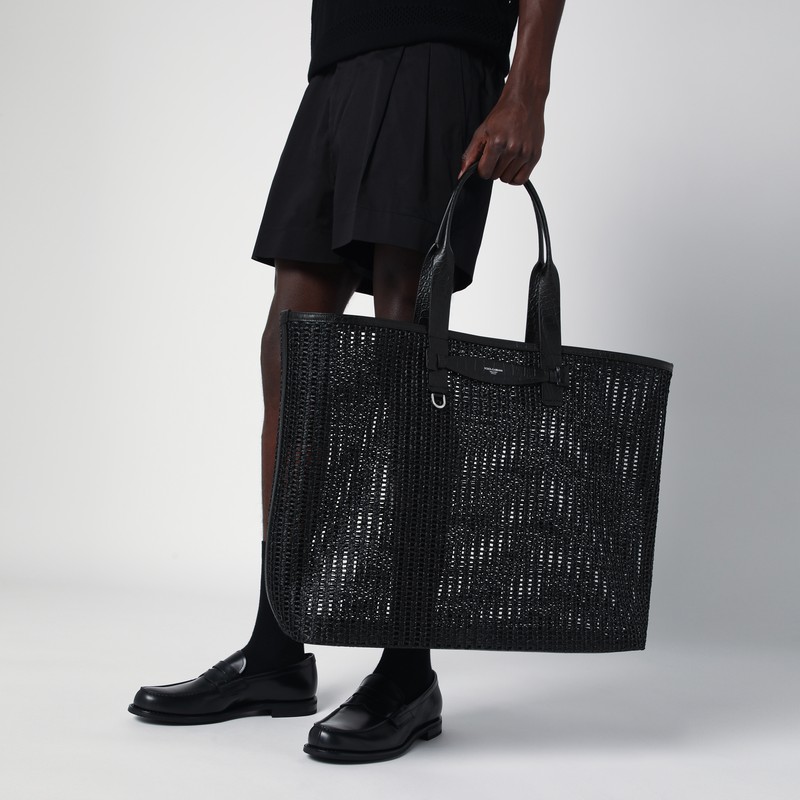 Dolce & Gabbana Leather Intreccio Shopper Bag In Black