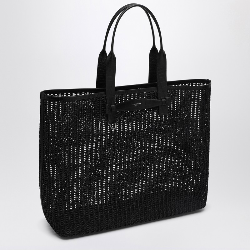 Dolce & Gabbana Leather Intreccio Shopper Bag In Black