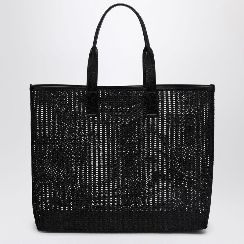 Dolce & Gabbana Leather Intreccio Shopper Bag In Black