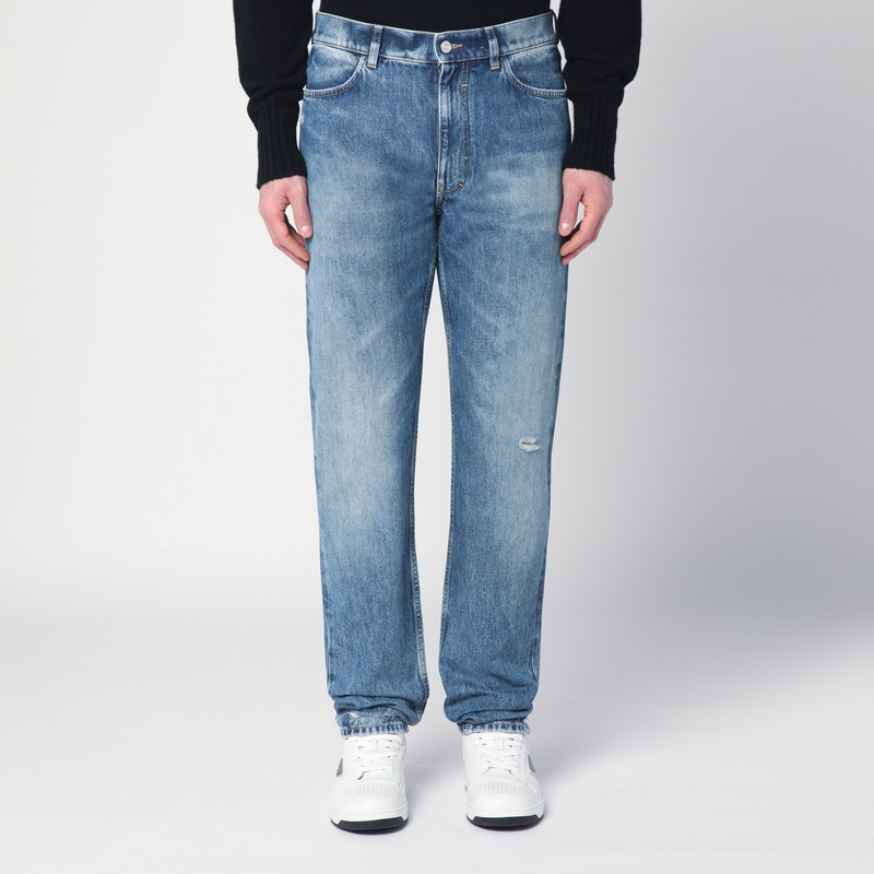 Givenchy Washed Denim Tapered Leg Jeans With Contrast Stitching In Blue